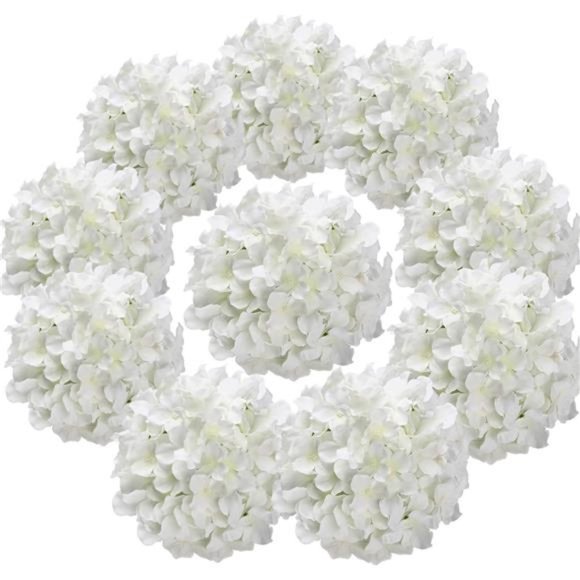 10pack Silk Hydrangea Heads Artificial Flowers Heads w/ Stems Home Wedding Decor - Picture 1 of 7
